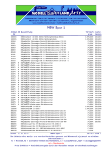 MBW Spur 1 Preisliste