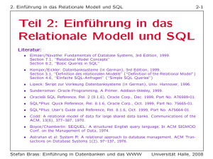 Teil 2: Einführung in das Relationale Modell und SQL