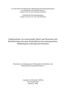 Epidemiologie von nosokomialer Sepsis und Pneumonie und