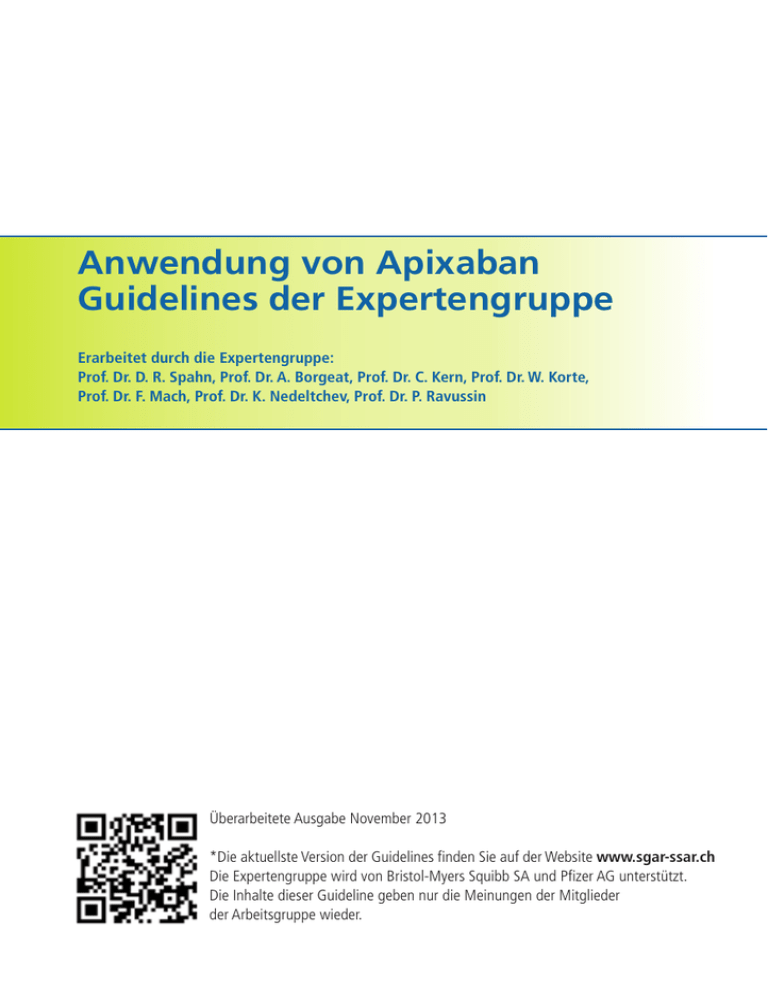 Anwendung Von Apixaban Guidelines Der Expertengruppe