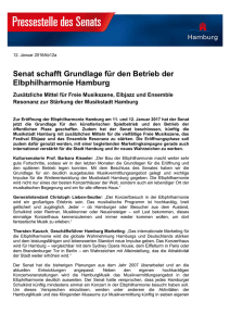 Senat schafft Grundlage für den Betrieb der Elbphilharmonie Hamburg