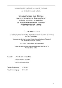 Untersuchungen zum Einfluss psychoonkologischer Interventionen