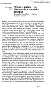 400 Jahre Zeitung - ein Massenmedium macht sich öffentlich