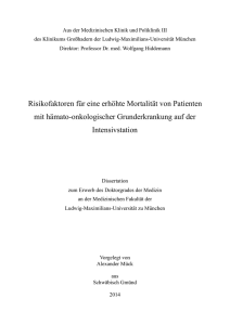 Risikofaktoren für eine erhöhte Mortalität von Patienten mit hämato