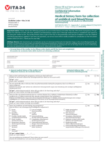 Medical history form for collection of umbilical cord blood/tissue