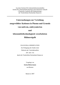 Untersuchungen zur Verteilung ausgewählter Kationen in Plasma