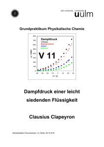 Dampfdruck einer leicht siedenden Flüssigkeit Clausius Clapeyron