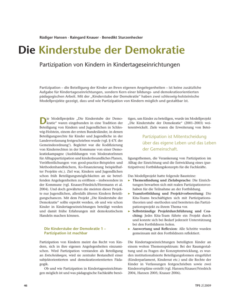 Die Kinderstube Der Demokratie. Partizipation Von Kindern In