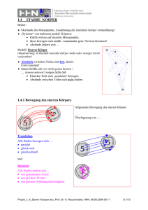 1.4 STARRE KÖRPER 1.4.1 Bewegung des starren Körpers