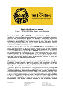 Das Original Broadway-Musical Disney THE LION KING erstmals in