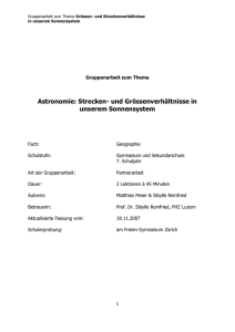 Grössen- und Streckenverhältnisse im Sonnensystem