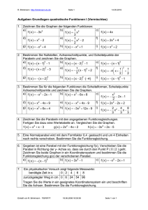 Aufgaben Grundlagen quadratische Funktionen I (Vermischtes)