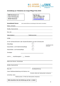 Anmeldung zur Teilnahme am Pflegenachwuchspreis 2007