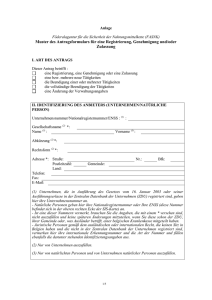 Muster des Antragsformulars für eine Registrierung, Genehmigung
