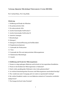 Vorlesung Allgemeine Mikrobiologie Wintersemester