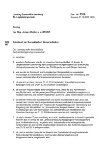 Antrag der Grünen Landtagsfraktion BaWü