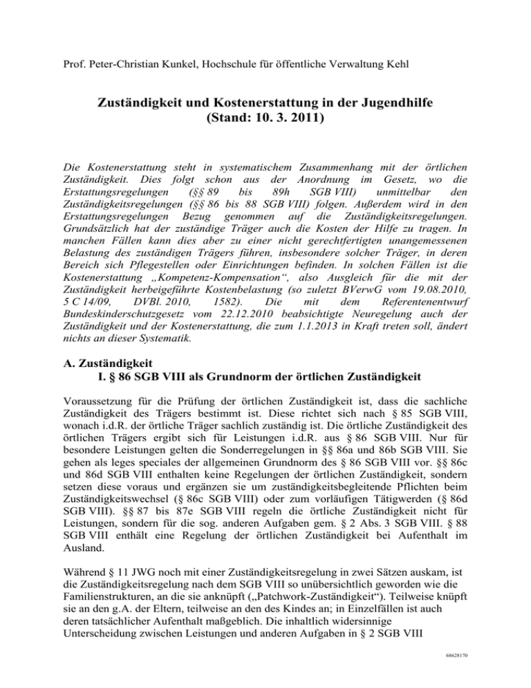 Zuständigkeit Und Kostenerstattung In Der Jugendhilfe