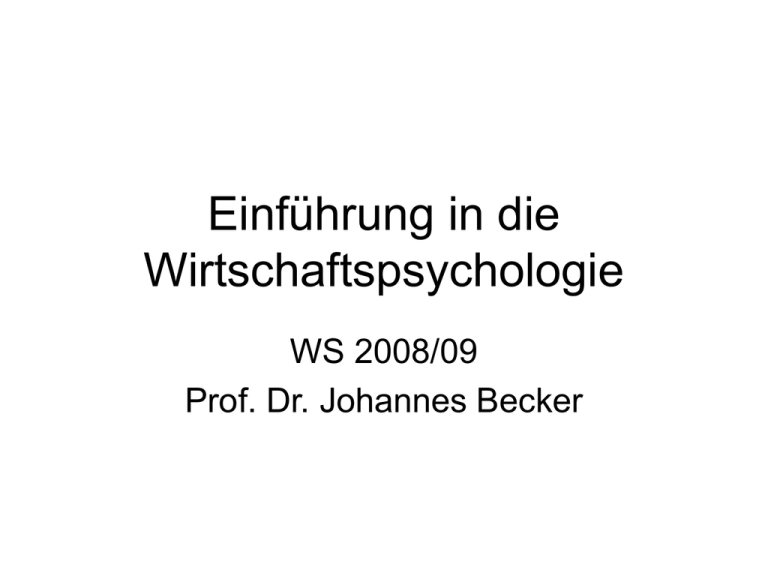 Einführung In Die Wirtschaftspsychologie