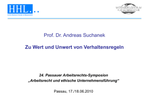 Prof. Dr. Andreas Suchanek Grundlagen der Wirtschaftsethik