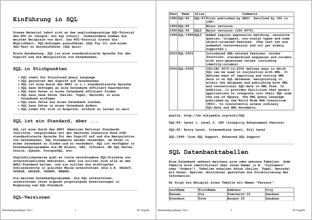 Sql University Of Bremen Database Systems Group