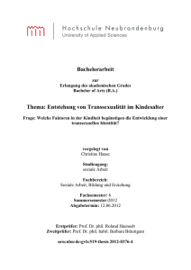 Bachelorarbeit Thema: Entstehung von Transsexualität im Kindesalter