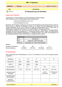 BBU-NPA Uebung 04 - IP-Adressierung und Subnetze