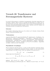 Versuch 20: Transformator und Ferromagnetische Hysterese