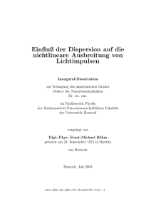 Einfluß der Dispersion auf die nichtlineare Ausbreitung