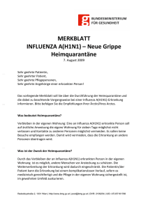 MERKBLATT INFLUENZA A(H1N1) – Neue Grippe Heimquarantäne