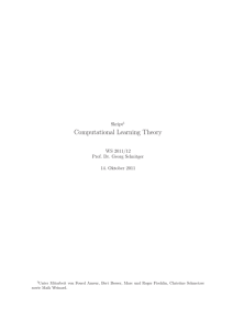 Computational Learning Theory - Professur für Theoretische Informatik