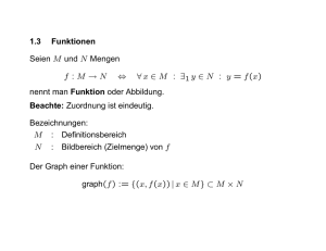 1.3 Funktionen Seien M und N Mengen f : M → N ⇔ ∀x ∈ M : ∃ 1 y