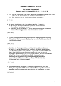 Bachelorstudiengang Biologie Vorlesung Biochemie I Klausur am