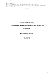 Ausgewählte Kapitel des Islamischen Rechts der Gegenwart