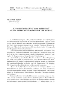 h. cohens ethik und ihre rezeption in der russischen philosophie des