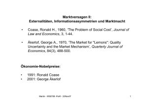 Marktversagen II: Externalitäten, Informationsasymmetrien und