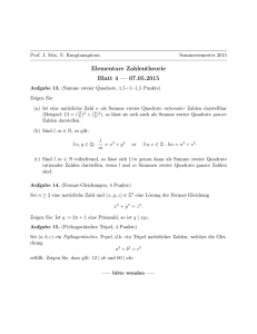 Elementare Zahlentheorie Blatt 4 — 07.05.2015
