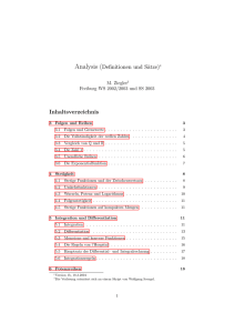 Analysis (Definitionen und Sätze)∗ Inhaltsverzeichnis