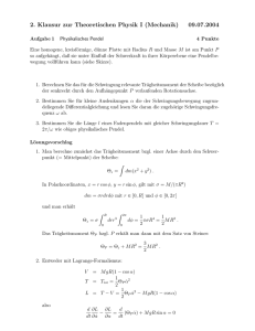 2. Klausur zur Theoretischen Physik I (Mechanik) 09.07.2004