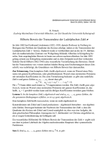Hilberts Beweis der Transzendenz der Ludolphschen Zahl π