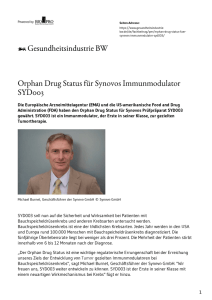 Orphan Drug Status für Synovos Immunmodulator SYD003