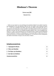 Hindmans Theorem - Mathematik Verein RHO eV