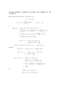 63) X binomialverteilt mit p = 0.2 und n = 10
