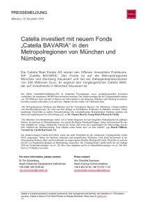 Catella investiert mit neuem Fonds „Catella BAVARIA“ in den