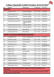 Vollmer Baustoffe GmbH Preisliste ab 01.04.2016