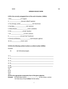 1 G.H.S S.2 GERMAN HOLIDAY WORK I) Fill in the correctly