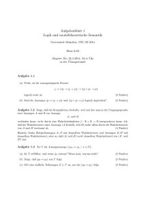 Aufgabenblatt 1 Logik und modelltheoretische Semantik