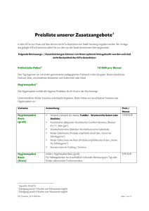 Preisliste unserer Zusatzangebote