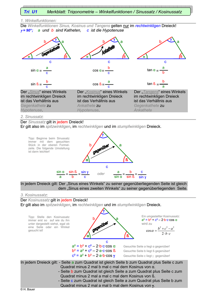 Tri U1 Merkblatt  Trigonometrie