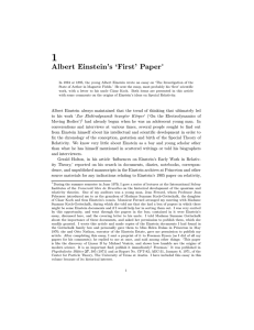 Albert Einstein`s `First` Paper