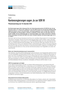 Kantonsregierungen sagen Ja zur USR III